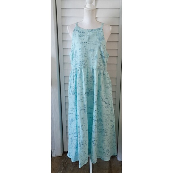 Lands' End Blue High Neck Halter Linen Midi Dress Sailboat Beach print L - Picture 8 of 10